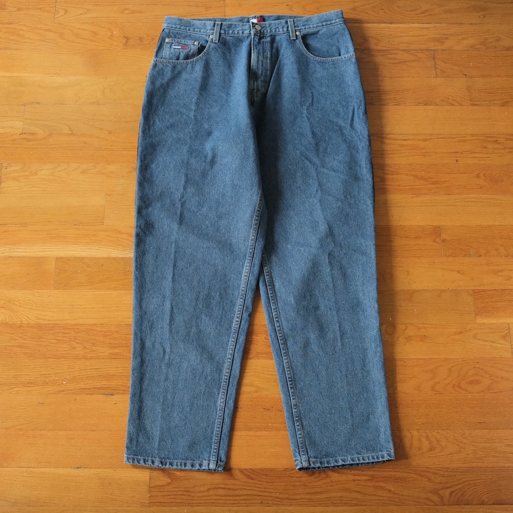 Tommy Jeans Freedom Jean Mens Blue Side Tape Relaxed Fit 38x32 Vintage Y2K Denim